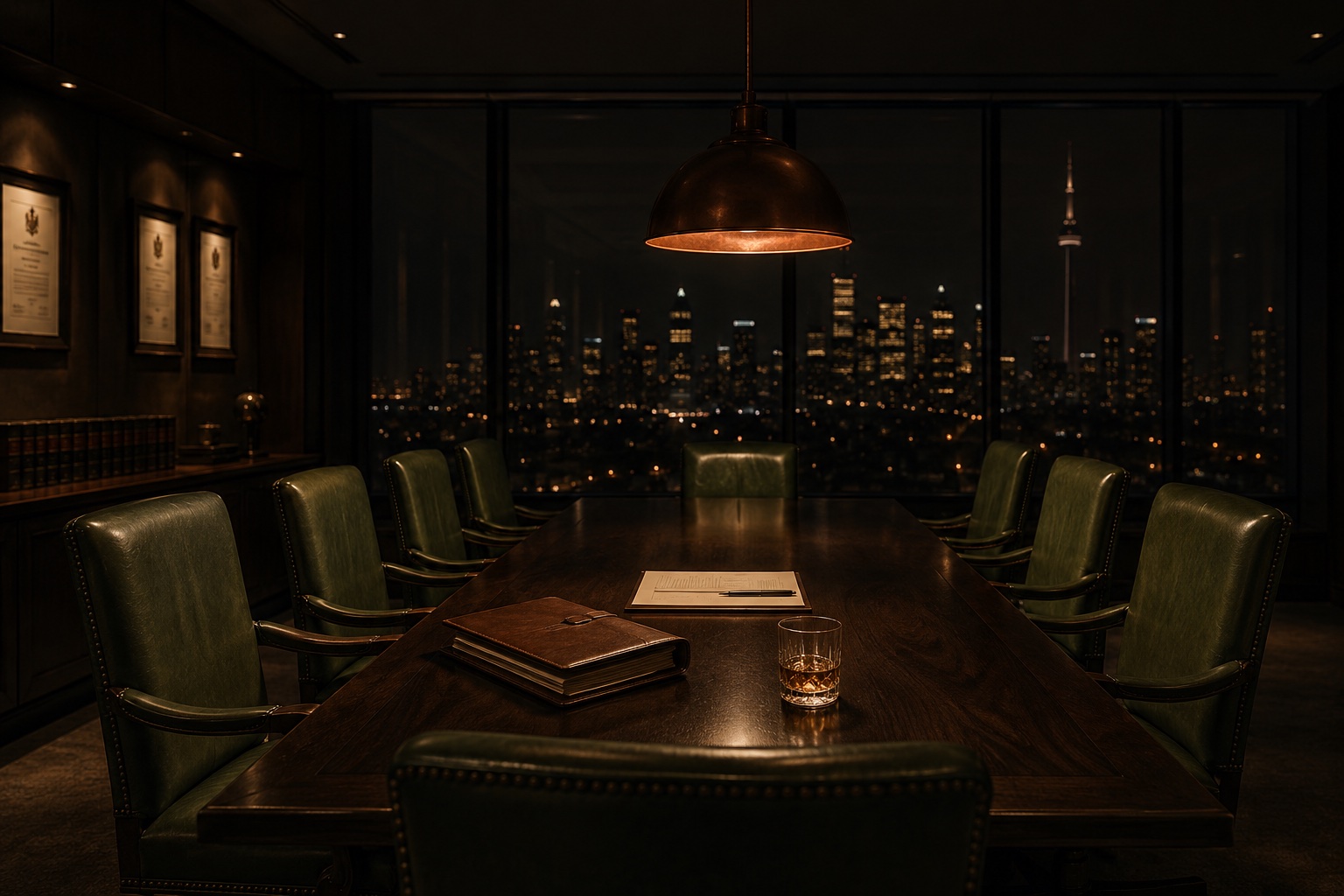 An empty conference room — the moment after the work just ended