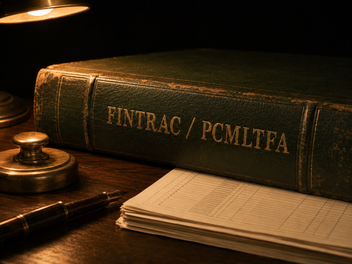 A compliance binder, magnifying loupe, and brass paperweight